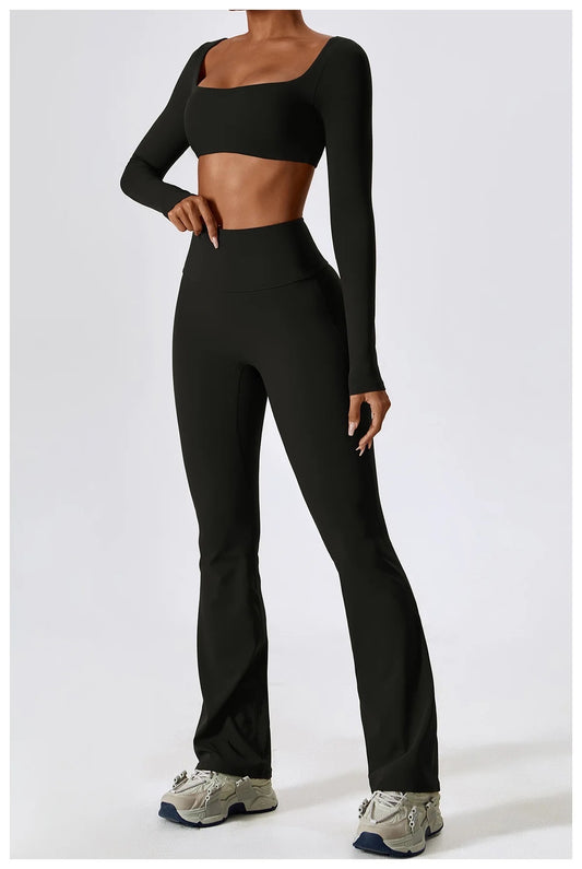 Cropped Long Sleeve Set - Black