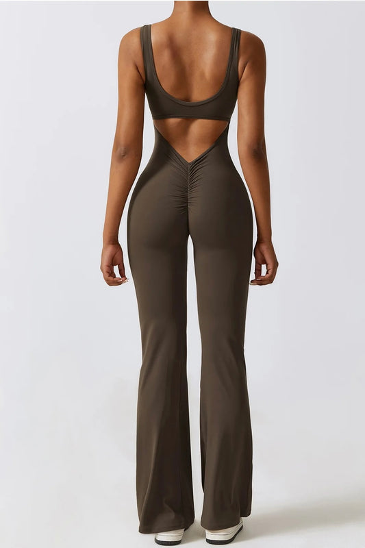 Open Back Jumpsuit - Coffee