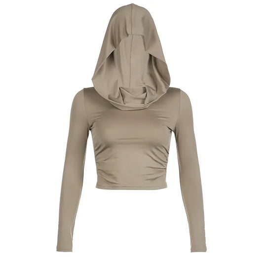 Light Brown Hooded Top - Long Sleeve