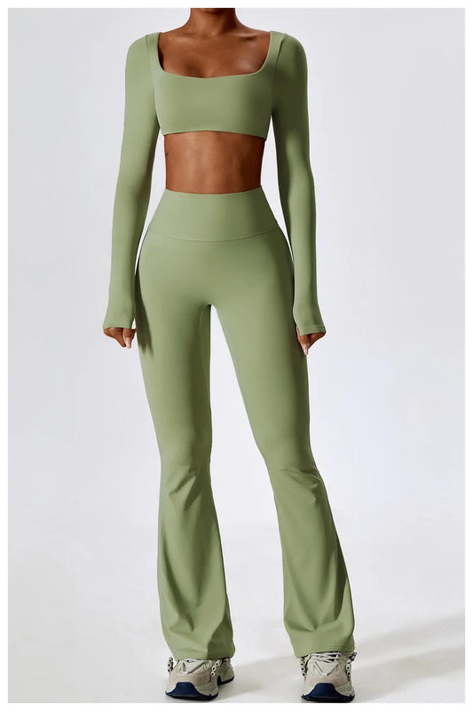 Cropped Long Sleeve Set - Green